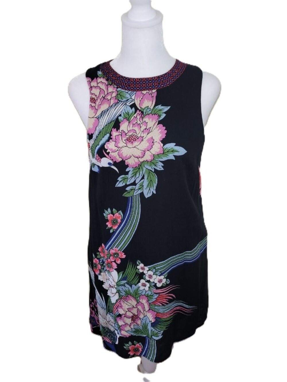 Ecote Floral Bird Chinoiserie Mini Dress Women's Size S